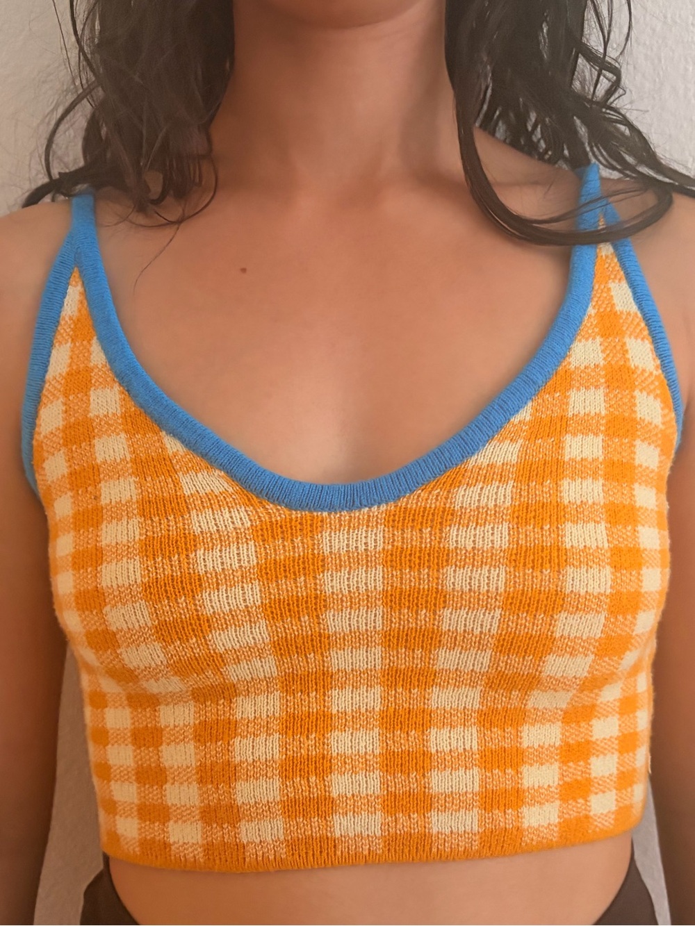 Urban Outfitters Orange & Blue Gingham Knit Bandeau Crop